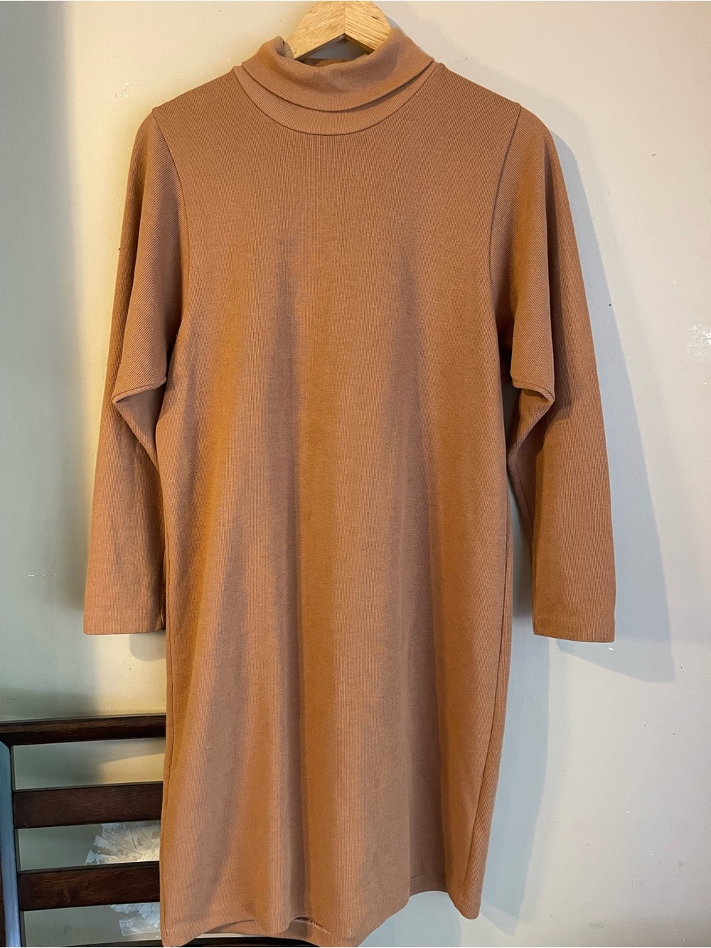 Vintage Weekenders Brown Ribbed Loose Turtleneck Long Sleeve Sweater Dress L